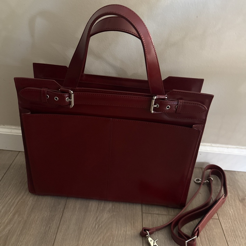 NWOT Franklin Covey  Burgundy Leather Laptop Briefcase Tote Organizer Bag